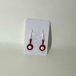 Red frying pan earrings handmade